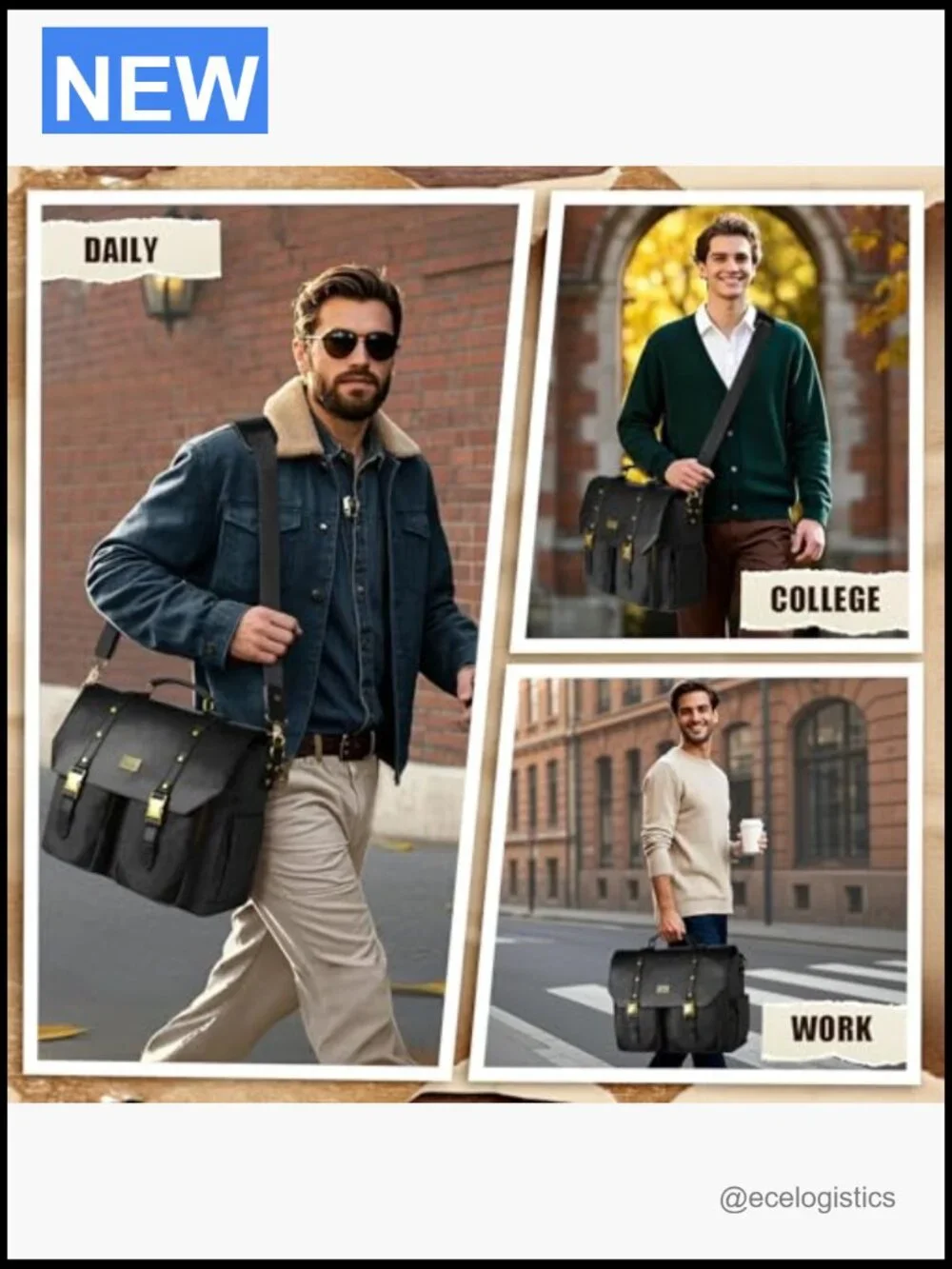 Vintage Messenger Bag 15.6 Laptop Canvas PU Leather USB Port